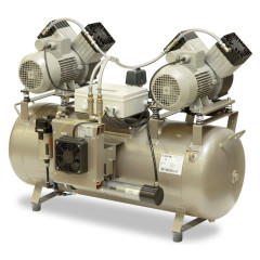 EKOM DK50 2X2V/110/M безмасляный компрессор для 4-х стоматологических установок без кожуха, с осушителем, с ресивером 110 л, 215 л/мин