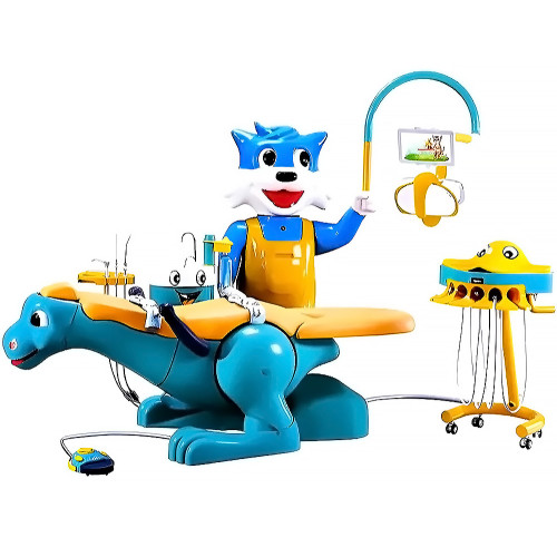 Foshan Chuangxin Medical Apparatus Appollo V детская стоматологическая установка с подкатным модулем, динозаврик и кот