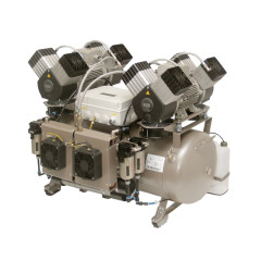 EKOM DK50 2X4VR/110/M безмасляный компрессор для 8 стоматологических установок, без кожуха, с осушителем, с ресивером 110 л, 430 л/мин
