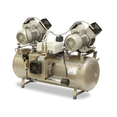 EKOM DK50 2X2V/110 безмасляный компрессор для 4-х стоматологических установок, без кожуха, без осушителя, с ресивером 110 л, 270 л/мин