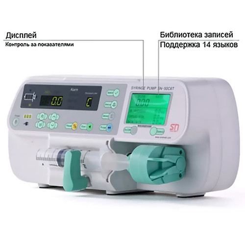 SinoMDT SN-50С6T одноканальный шприцевой дозатор для ветеринарии с функцией веса пациента, объём шприцев 5-50 мл, скорость инфузии 0.1-1500 мл/ч